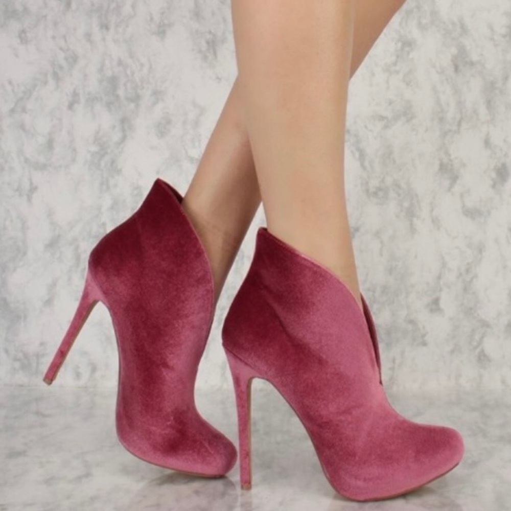 Velvet mauve pink stiletto ankle booties